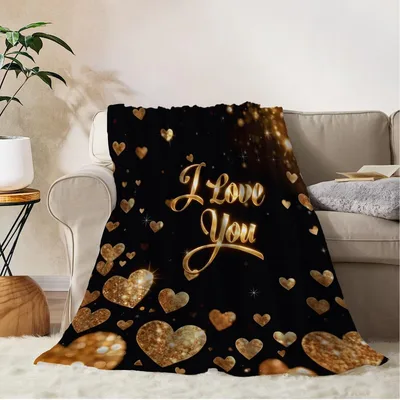 I Love You Gold Blanket: Shimmering Hearts on Black