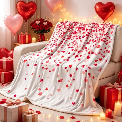 Red Hearts Valentine Pattern Blanket: A scattered red