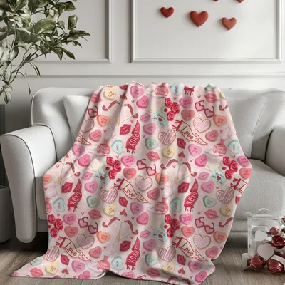Valentine Hearts Pattern Blanket featuring classic candy hearts