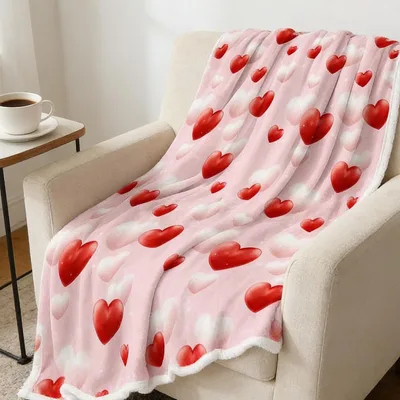 Red Hearts Pattern Blanket: A soft pink throw