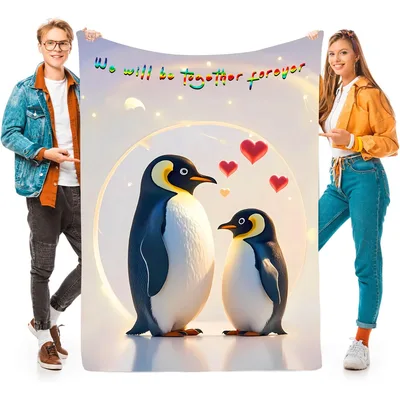 Penguin Couple Together Forever Blanket: Rainbow Text and Pairs