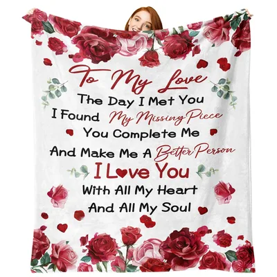 To My Love Red Blanket: Roses and Romantic Poem Design