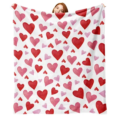 Red Love Hearts Pattern Blanket: Watercolor Heart Print for Couples