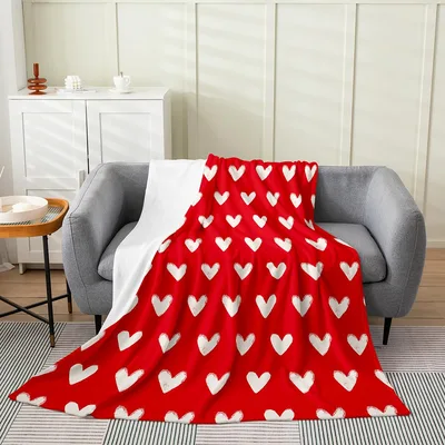 Red White Heart Pattern Blanket: Geometric Love Design for Cozy Days