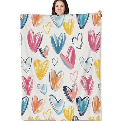 Colorful Heart Doodle Pattern Blanket: Hand-Drawn Artistic Hearts