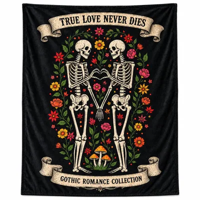 True Love Never Dies Blanket: Gothic Skeleton Romance Design