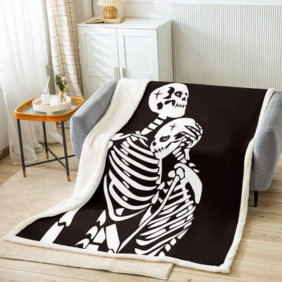 Skeleton Couple Hugging Blanket: Gothic Romance for Your Couch