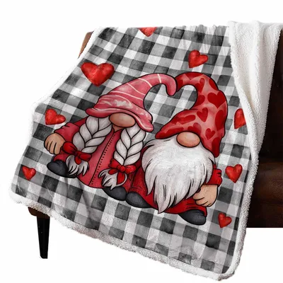 Gnome Couple with Hearts Blanket featuring two gnomes