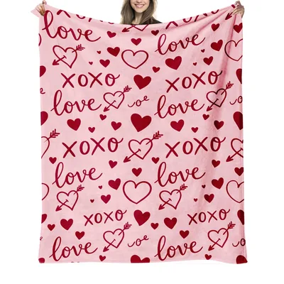 XOXO Love Hearts Pattern Blanket: Cursive Script and Cupid Arrows