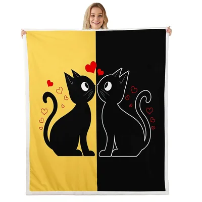 Black Cats in Love Blanket: Kawaii Feline Couple Design