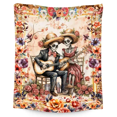 Skeleton Couple Playing Guitar Blanket: A Romantic Musical Artwork