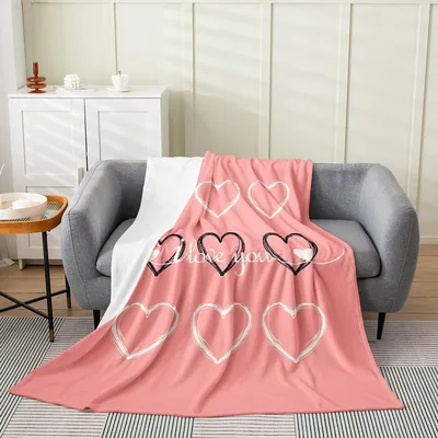 Pink Heart Outline Pattern Blanket with I Love You Script Design