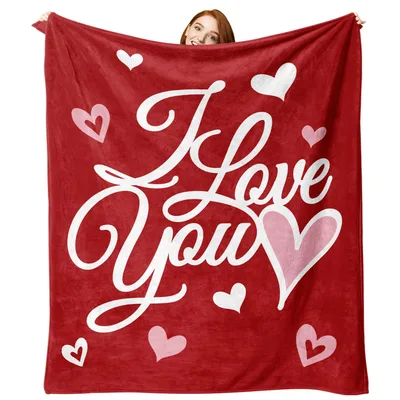 I Love You Red Blanket: Script Heart Design for Couples