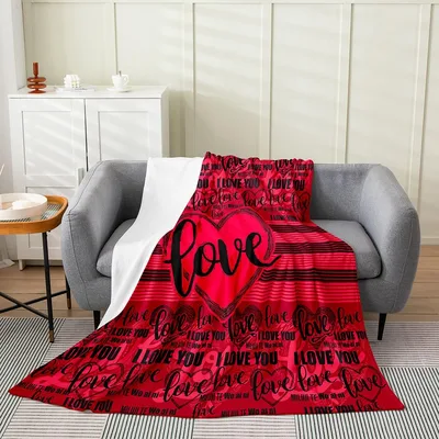 Love Script Red Hearts Blanket: Romantic Love Throw Design