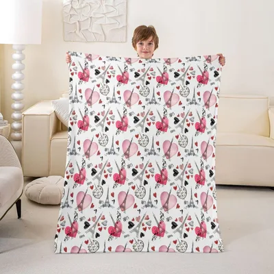 Eiffel Tower Paris Hearts Blanket: Romantic Skyline Pattern for Lovers