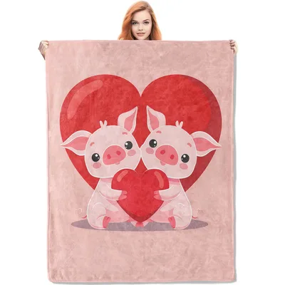 Two Piglets Holding Red Blanket: Cute Heart Design for Couples