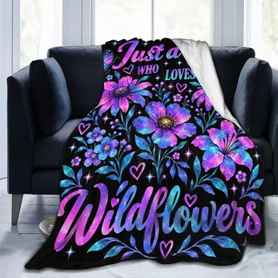 Wildflower Lover Blanket: Galaxy Florals on Black
