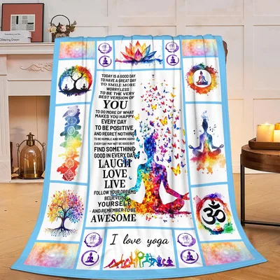 Yoga Meditation Blanket with Chakra Art and Positive Words
