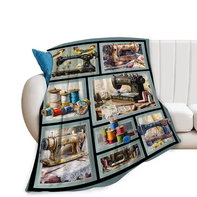 Vintage Sewing Machines Seamstress Blanket