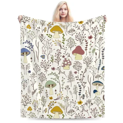 Vintage Mushroom Botanical Garden Blanket for Nature Lovers