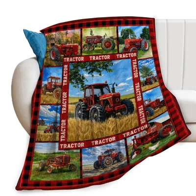 Farmer Tractor Blanket: Red Tractors on Plaid