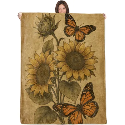 Vintage Sunflower Butterfly Blanket for Cozy Sofa Days