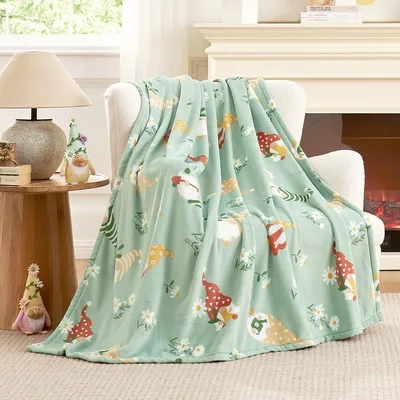Garden Gnomes with Daisies Blanket featuring whimsical gnomes
