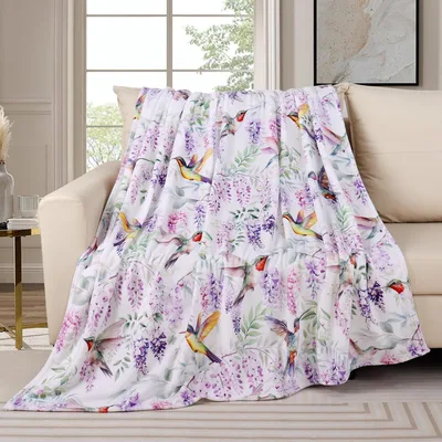 Purple Owl Blanket: Hummingbird and Purple Floral Throw Design