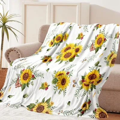 Sunflower Butterfly Pattern Blanket: Bright Floral and Insect Design