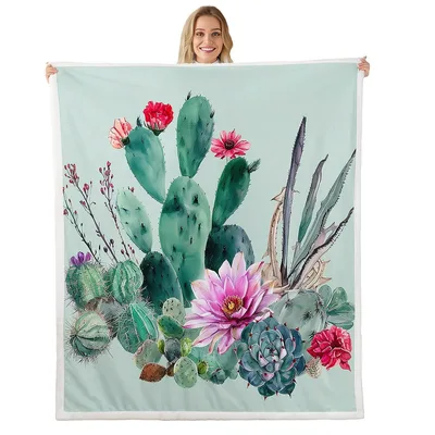 Cactus and Succulent Flowers Blanket: Botanical Desert Print