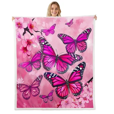 Pink Butterflies and Blossoms Blanket: A Fairy Garden Design
