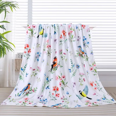 Watercolor Wildflower Birds Blanket: Soft Fleece with Botanical Art