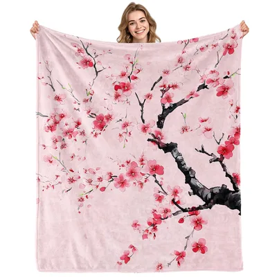 Pink Cherry Blossom Branch Blanket: Sakura Art for Spring Lovers