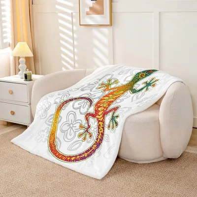 Gecko Lizard Illustration Blanket: Vibrant Reptile Art for Home