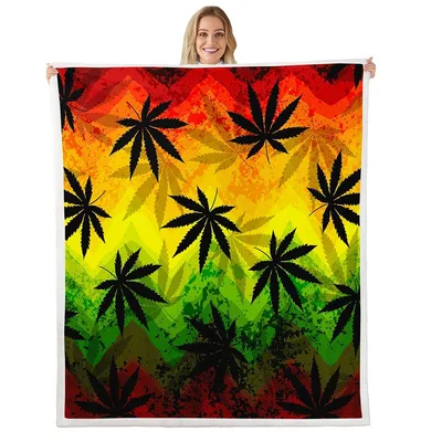 Rainbow Leaf Pattern Blanket with Rasta Gradients and Silhouettes