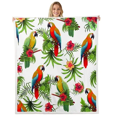 Tropical Parrots and Hibiscus Blanket: Bright Macaws and Flowers