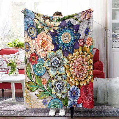 Colorful Floral Flowers Pattern Blanket: Vibrant Boho Blossom Design
