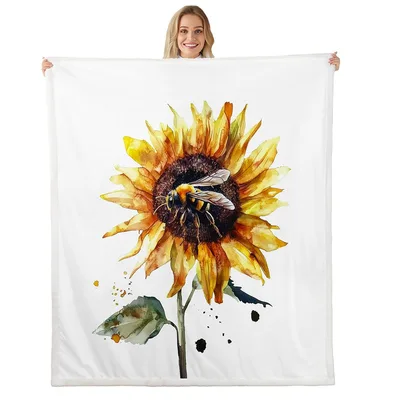 Sunflower Watercolor with Bee Blanket: A Garden Scene