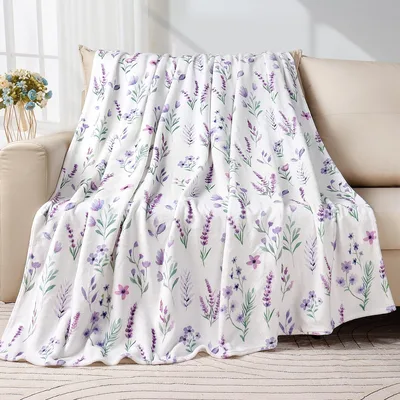 Lavender Botanical Floral Print Blanket