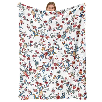 Birds and Flowers Pattern Blanket featuring vintage-style bird