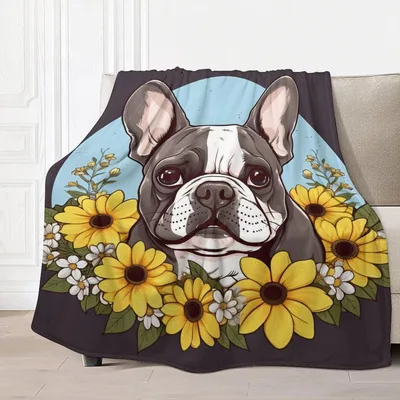 French Bulldog with Sunflowers Blanket: Cozy Art for Dog Lovers