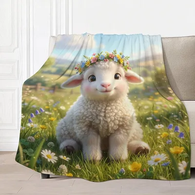 Lamb with Flower Crown Blanket