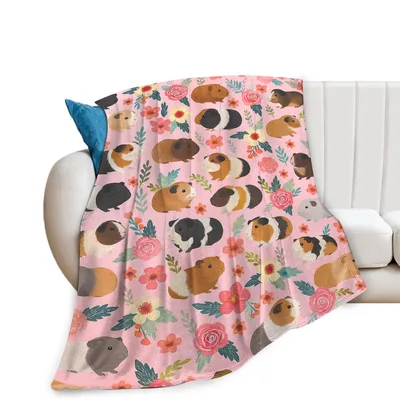 Guinea Pigs with Pink Blanket: Floral Guinea Pig Throw for Pet Lovers