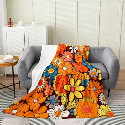 Groovy Retro Flower Pattern Blanket: Bold Floral Design for 70s Lovers