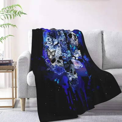 Blue Sugar Skull Blanket: Gothic Skulls and Blue Roses Design