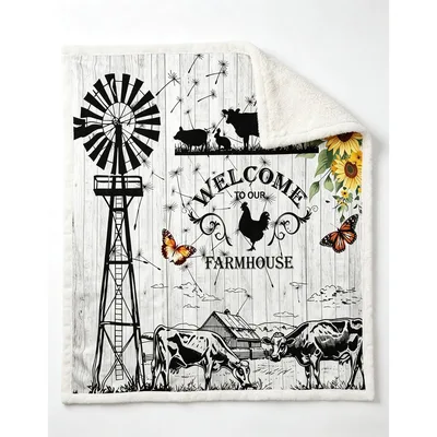 Welcome to Our Farmhouse Blanket with Windmill and Sunflower Design