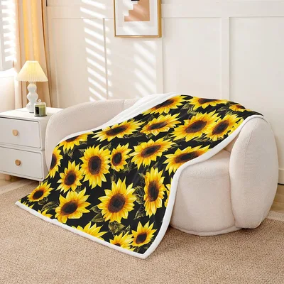 Yellow Butterfly Blanket: Sunflower Garden Floral Throw