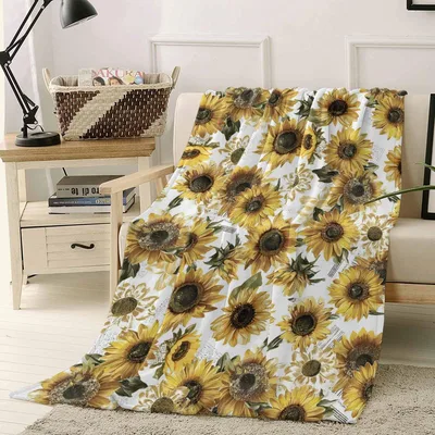 Watercolor Sunflower Pattern Blanket featuring bright yellow blooms
