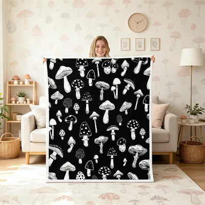 Black and White Mushroom Blanket for Fungal Lovers