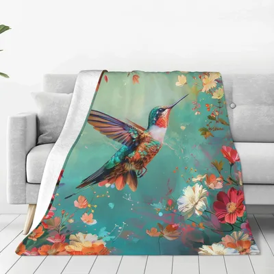 Hummingbird Among Blooming Flowers Blanket